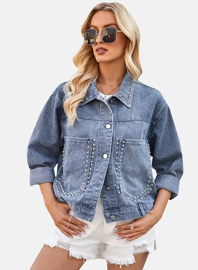 YUNIQEE Blue Collared Long Sleeve Denim Jacket