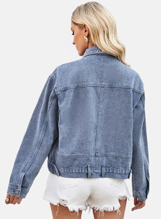 YUNIQEE Blue Collared Long Sleeve Denim Jacket