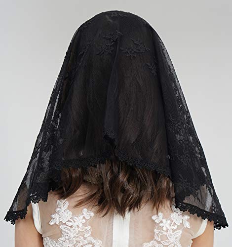 Leimandy Catholic Chapel Veil for Girls – Black Lace Mantilla for Mass, First Communion & Easter Sunday | Lightweight Church Veil F06 (black veil) - Image 4