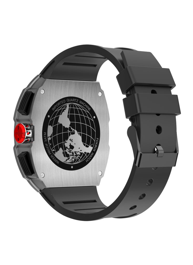 FOXBOX Men's Casual Luxury Waterproof Quartz Wrist Watch For Date Sport Business Watches Silicone Band Silver  - Image 3