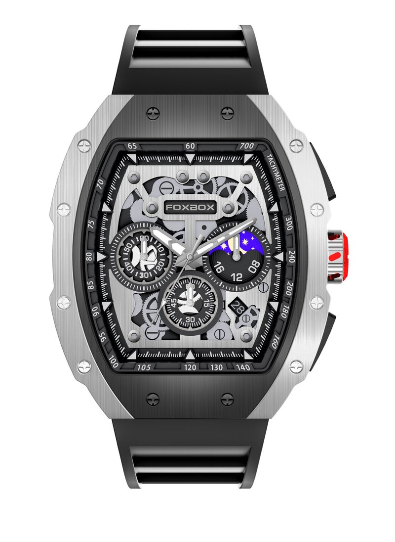 FOXBOX Men's Casual Luxury Waterproof Quartz Wrist Watch For Date Sport Business Watches Silicone Band Silver  - Image 1