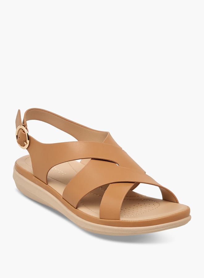 Le Confort Women's Solid Cross Strap Sandals With Buckle Closure  - Image 2