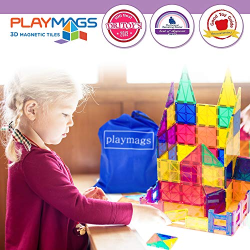 Playmags 28 Piece Magnetic Tiles Dome Set - Now with Stronger Magnets, STEM Toys for Kids, Sturdy, Super Durable with Vivid Clear Color Tiles - Image 5