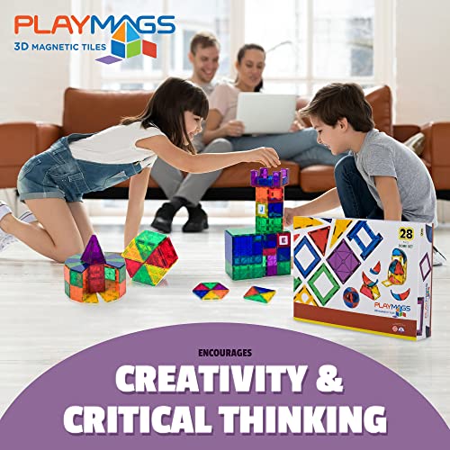 Playmags 28 Piece Magnetic Tiles Dome Set - Now with Stronger Magnets, STEM Toys for Kids, Sturdy, Super Durable with Vivid Clear Color Tiles - Image 4