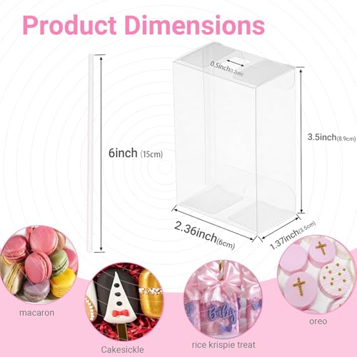 JCXGRVC 20Pack 3.5"x 2.4"x 1.38"Clear Rice Krispie Treat Boxes with Sticks Individually Wrapped Packaing Cakesickle Boxes Party Favors Boxes for Mother's Day Christmas Valentine's Birthday - Image 2