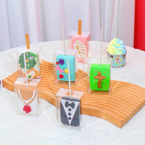 JCXGRVC 20Pack 3.5"x 2.4"x 1.38"Clear Rice Krispie Treat Boxes with Sticks Individually Wrapped Packaing Cakesickle Boxes Party Favors Boxes for Mother's Day Christmas Valentine's Birthday - Image 4