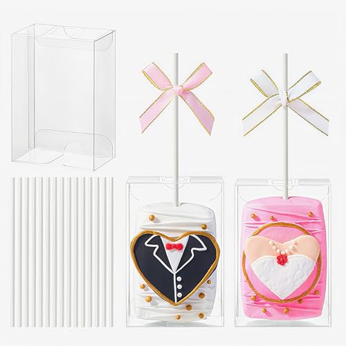 JCXGRVC 20Pack 3.5"x 2.4"x 1.38"Clear Rice Krispie Treat Boxes with Sticks Individually Wrapped Packaing Cakesickle Boxes Party Favors Boxes for Mother's Day Christmas Valentine's Birthday - Image 1