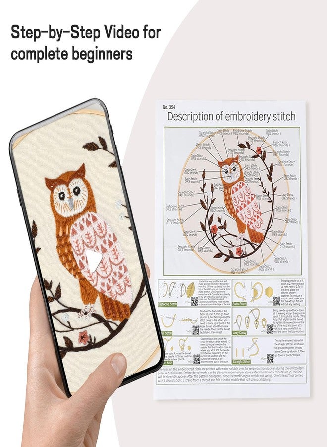 JOINRUN Embroidery Starter Kit for Beginners Adults: DIY Owl Cross Stitch Kit for Craft Lover Learn Hand Stitch, Includes Stamped Pattern,Hoop, Easy to Follow Instruction and Video - Image 2