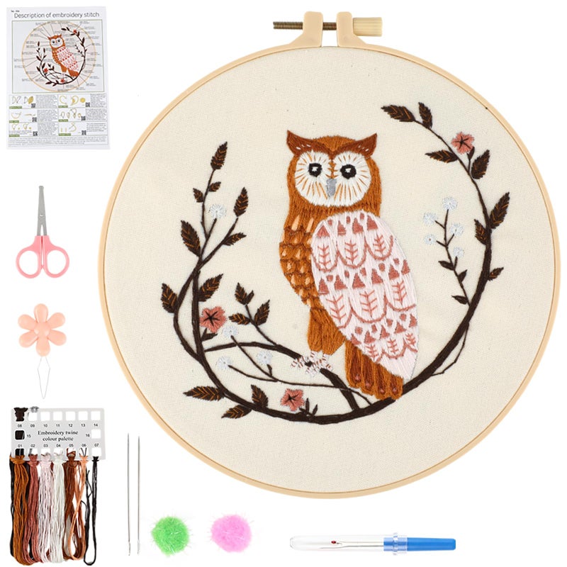JOINRUN Embroidery Starter Kit for Beginners Adults: DIY Owl Cross Stitch Kit for Craft Lover Learn Hand Stitch, Includes Stamped Pattern,Hoop, Easy to Follow Instruction and Video - Image 1