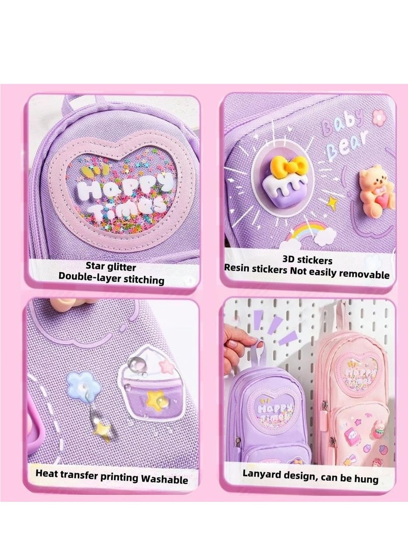 Oasisgalore Large Purple Kawaii Pencil Case, 3-Compartment Stationery Organizer, Holds 50 Pens, Gift for Students & Artists - Image 3