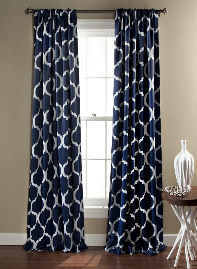 Lush Decor Geo Trellis Curtains Light Filtering Window Panel Set for Living, Dining, Bedroom (Pair), 84” x 54”, Navy - Image 1