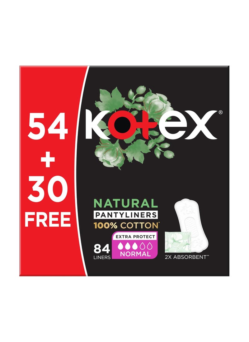 Kotex - Natural Panty Liners 100% Cotton Daily Panty Liners 54 + 30 Free - Image 1
