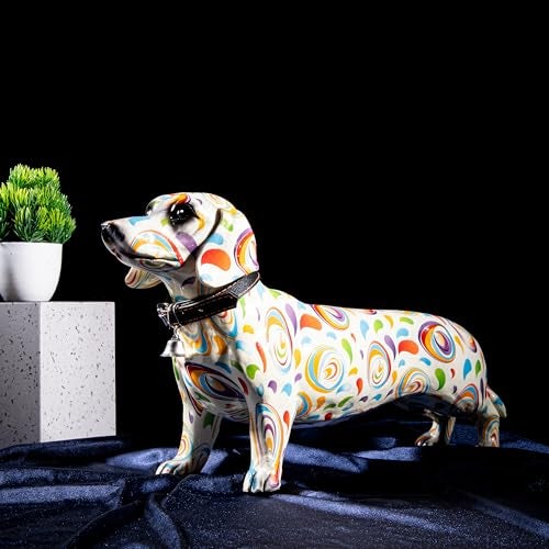 GIBOX Multicolor Dachshund Graffiti Design Dog Decor Showpiece | Cute Animal Canine Figuirine for Living Room, Office Desk | Ideal Gift for Dog Lovers | Resin Puppy Table Accent (Dachshund Long) - Image 1