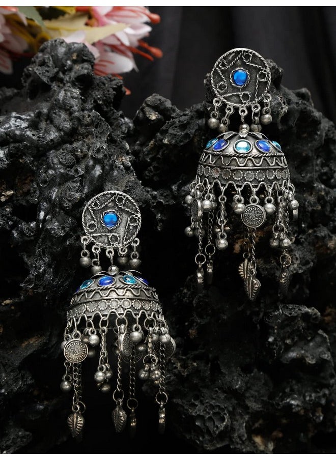 YouBella - YouBella Jewellery Celebrity Inspired Oxidised Silver Big Size Jhumki Earrings for Girls and Women (Style 2) - Image 1