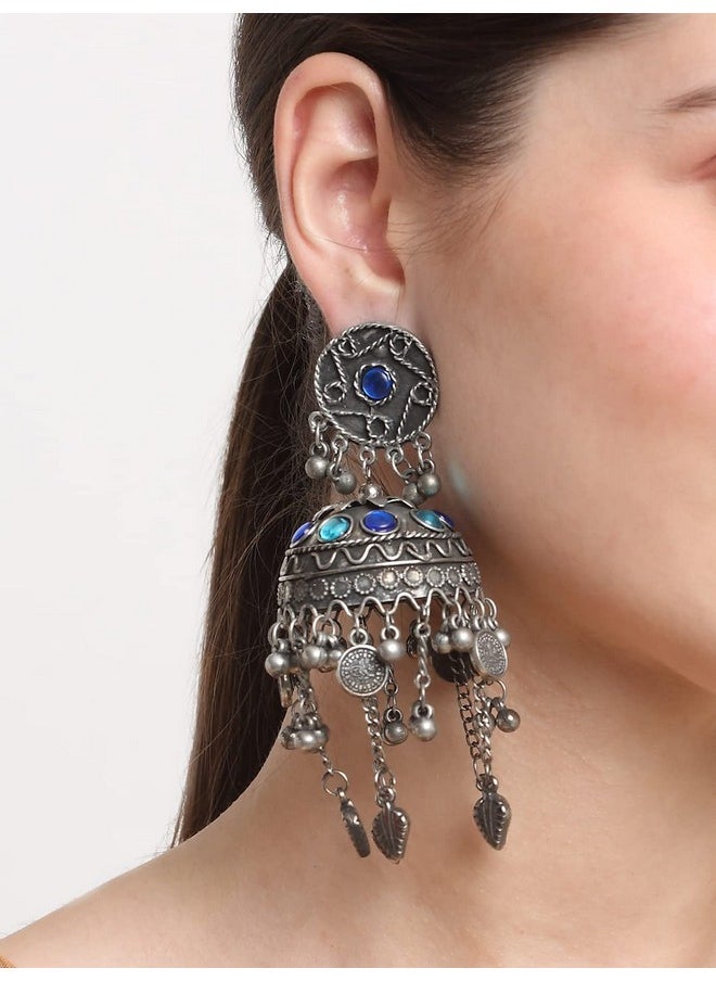 YouBella - YouBella Jewellery Celebrity Inspired Oxidised Silver Big Size Jhumki Earrings for Girls and Women (Style 2) - Image 1