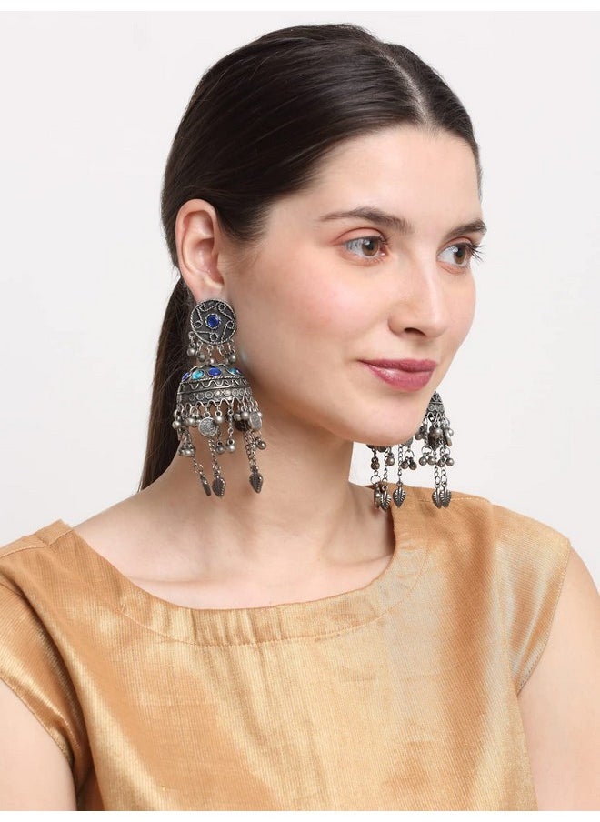 YouBella - YouBella Jewellery Celebrity Inspired Oxidised Silver Big Size Jhumki Earrings for Girls and Women (Style 2) - Image 1
