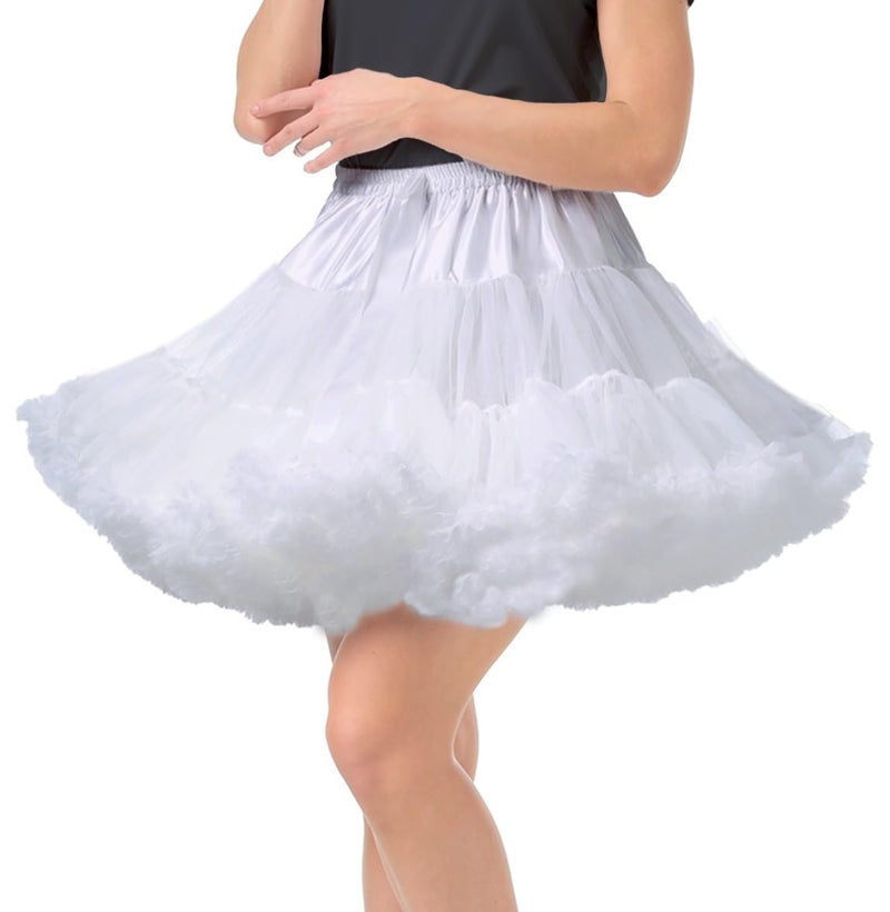 *daisysboutique* Women's Fluffy Underskirt Petticoat 3 Layer Elastic Skirts Slip Vintage Tutu Tulle Crinoline Rockabilly (One Size, White) - Image 1