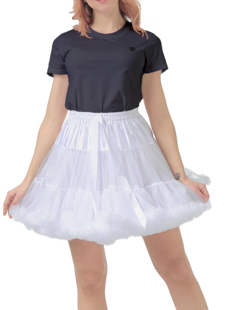 *daisysboutique* Women's Fluffy Underskirt Petticoat 3 Layer Elastic Skirts Slip Vintage Tutu Tulle Crinoline Rockabilly (One Size, White) - Image 2