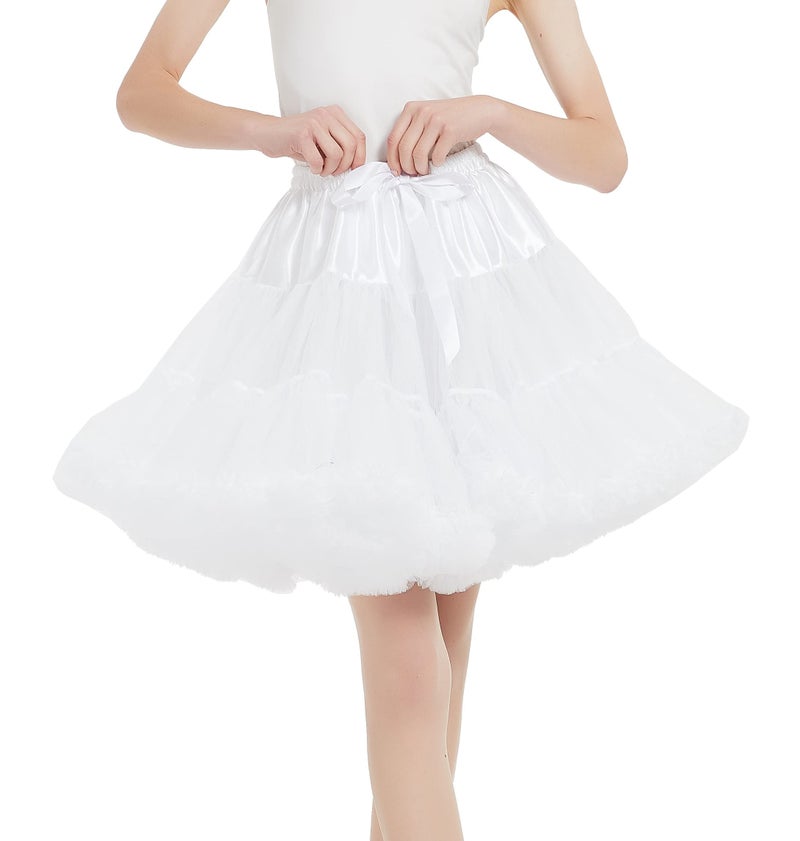 *daisysboutique* Women's Fluffy Underskirt Petticoat 3 Layer Elastic Skirts Slip Vintage Tutu Tulle Crinoline Rockabilly (One Size, White) - Image 4