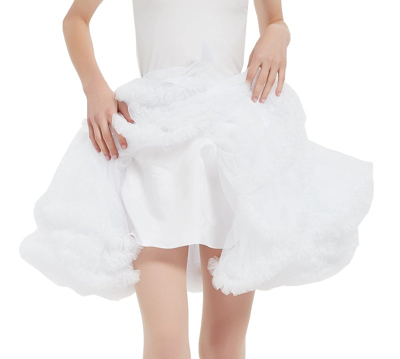 *daisysboutique* Women's Fluffy Underskirt Petticoat 3 Layer Elastic Skirts Slip Vintage Tutu Tulle Crinoline Rockabilly (One Size, White) - Image 5