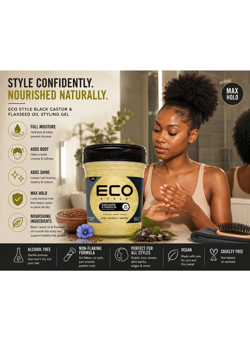 Eco Style Max Hold Black Castor & Flaxseed Oil Gel 946ml | Alcohol-Free Hair Styling Gel for Braids, Twists & Edge Control - Image 5
