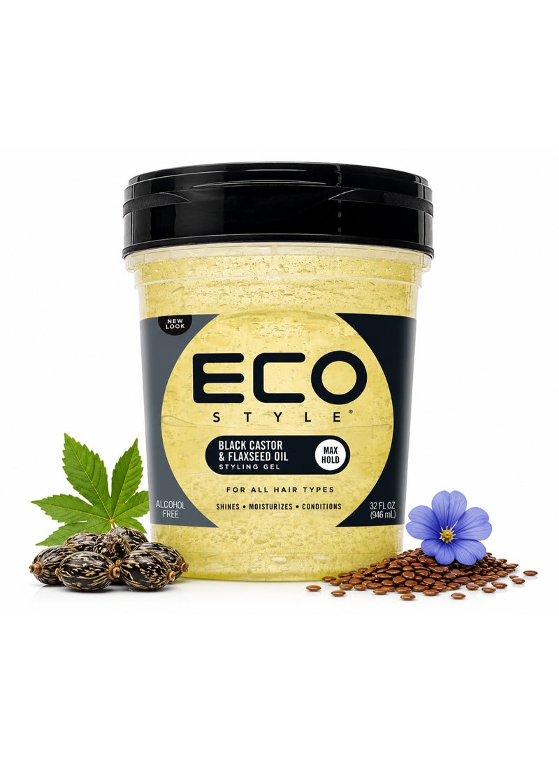 Eco Style Max Hold Black Castor & Flaxseed Oil Gel 946ml | Alcohol-Free Hair Styling Gel for Braids, Twists & Edge Control - Image 3