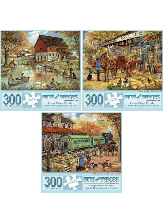 Bits and Pieces Value Set Of Three (3) 300 Piece Jigsaw Puzzles For Adults 300 Pc Large Piece Puzzles Designed By Artist Ruane Manning 18” X 24” - Image 1