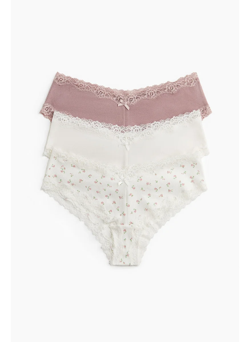 H&M 3-Pack Cotton And Lace Hipster Briefs