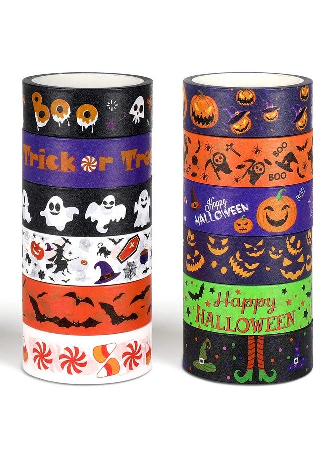 SANNIX 12 Rolls Halloween Washi Tape 15Mm Wide Halloween Pumpkin Ghost Bat Masking Tape For Diy Crafts And Scrapbooking - Image 1