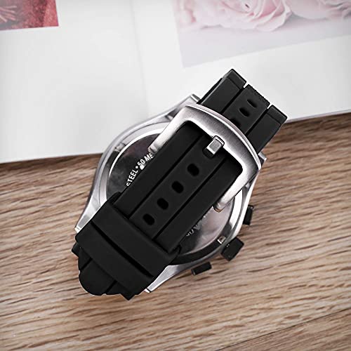 SANWA 23mm Black Silicone Rubber Diver Watch Band Waterproof Sport Stainless Steel Buckle - Image 3