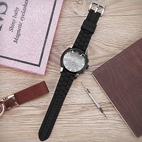 SANWA 23mm Black Silicone Rubber Diver Watch Band Waterproof Sport Stainless Steel Buckle - Image 2