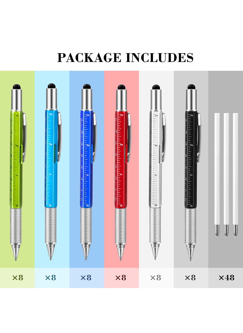 Chinco Chinco 48 Pcs Multi Tool 6 in 1 Ballpoint Pen for Men Dad Gifts Multi Function Screwdriver Touch Screen Pen with Ruler Level Gauge Present and 48 Pcs Black Ink Refills(Assorted Color)  - Image 2