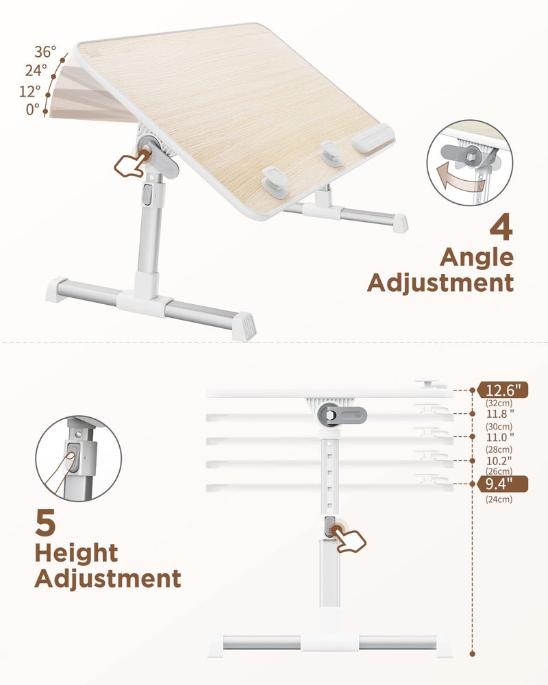 SAIJI Laptop Bed Tray Table, Adjustable Home Office Standing Desk Portable Lightweight Foldable Lap Desk for Sofa Couch Floor Working Studying Reading Writing Eating,Fit Up to 17" Laptop(Large,Teak) - Image 4