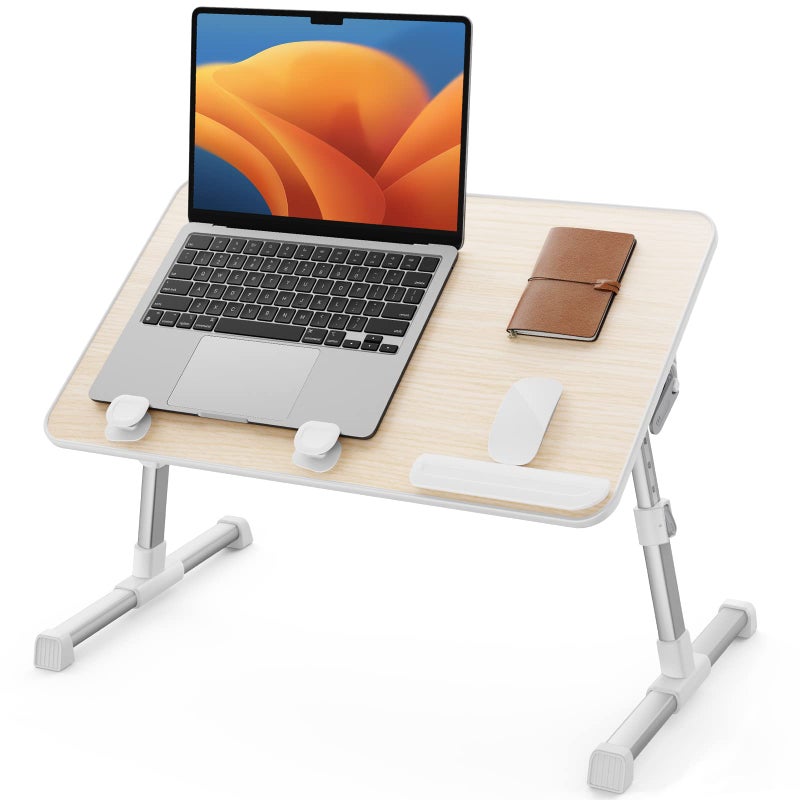 SAIJI Laptop Bed Tray Table, Adjustable Home Office Standing Desk Portable Lightweight Foldable Lap Desk for Sofa Couch Floor Working Studying Reading Writing Eating,Fit Up to 17" Laptop(Large,Teak) - Image 1