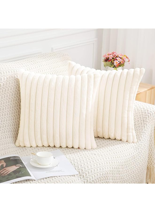 The Bros 2 comfortable soft pillow cases (45 * 45CM) - Plush soft pile striped decorative pillow cases for sofa, sofa, living room - cream white - Image 1
