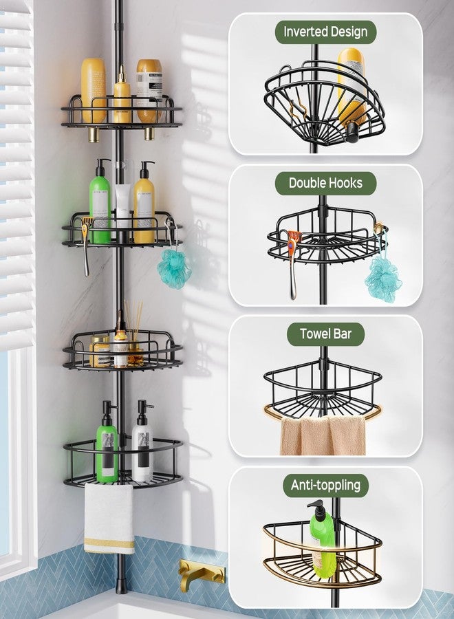 HAMITOR Shower Caddy Tension Pole: 4-Tier Rustproof Bathroom Corner Shelf Organizer for Renters - No Drill Large Shampoo Storage Rack - Adjustable 47-121 Inch - Space Saving Bathtub Accessory - Black - Image 5
