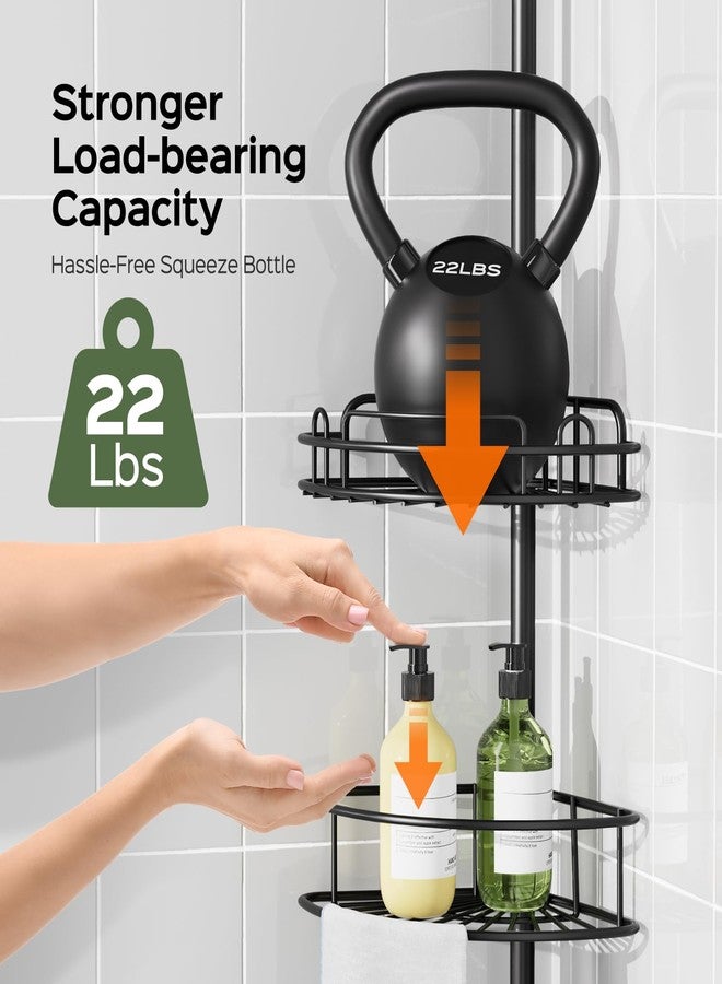 HAMITOR Shower Caddy Tension Pole: 4-Tier Rustproof Bathroom Corner Shelf Organizer for Renters - No Drill Large Shampoo Storage Rack - Adjustable 47-121 Inch - Space Saving Bathtub Accessory - Black - Image 2