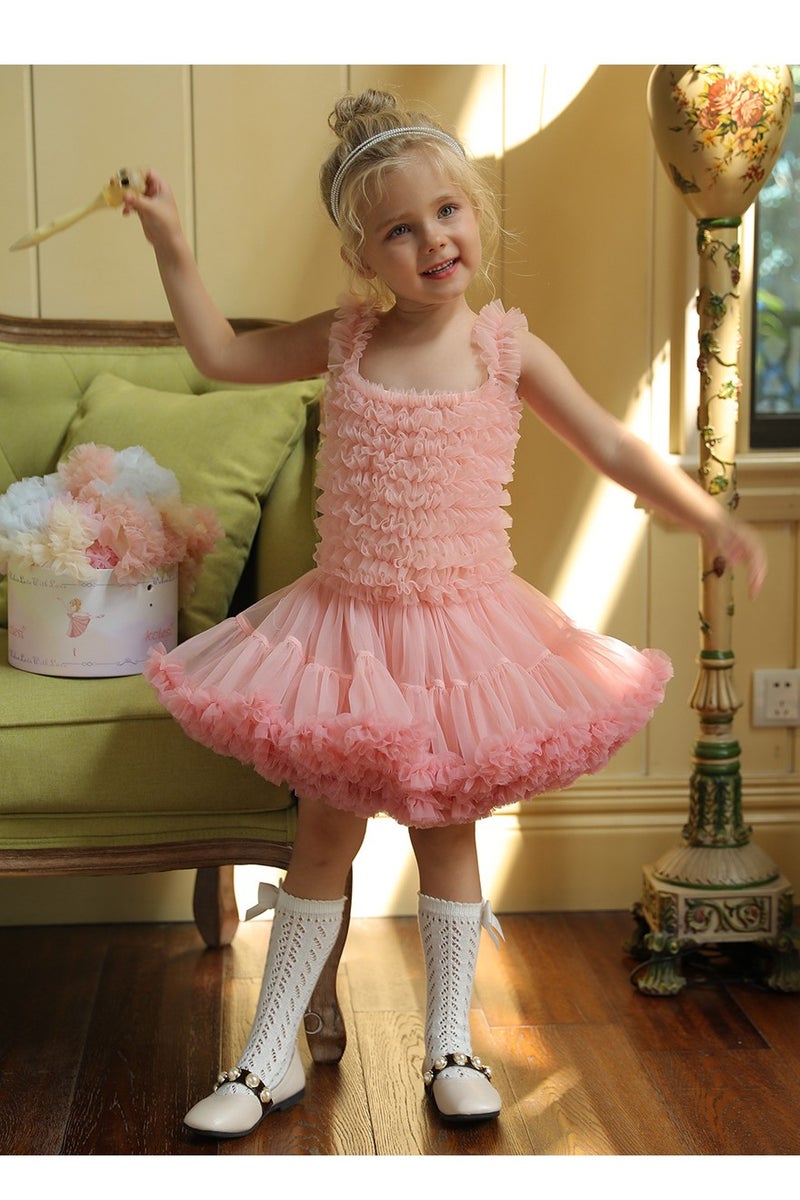 3Y Toddler Baby Girl Dress, Sweet Pink Ruffled Tulle Skirt, Perfect for Summer, Birthday Parties, Dance & Special Occasions, Fit for Height 100cm  - Image 1