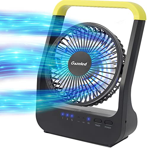 Gazeled F15 Battery Powered Fan, Long Lasting Battery Operated Fans for Camping, Portable D-Cell Desk Fan with Timer, 3 Speeds, Whisper Quiet, 180° Rotation, for Office, Bedroom, Outdoor, 5'' - Image 1