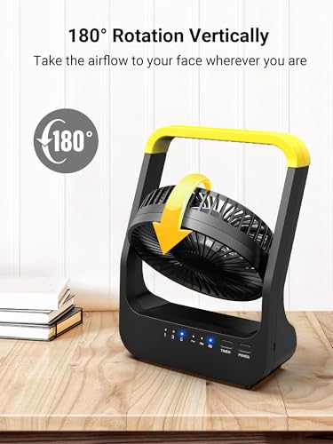 Gazeled F15 Battery Powered Fan, Long Lasting Battery Operated Fans for Camping, Portable D-Cell Desk Fan with Timer, 3 Speeds, Whisper Quiet, 180° Rotation, for Office, Bedroom, Outdoor, 5'' - Image 5