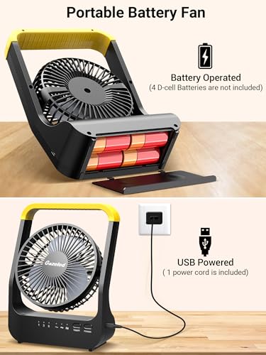 Gazeled F15 Battery Powered Fan, Long Lasting Battery Operated Fans for Camping, Portable D-Cell Desk Fan with Timer, 3 Speeds, Whisper Quiet, 180° Rotation, for Office, Bedroom, Outdoor, 5'' - Image 2