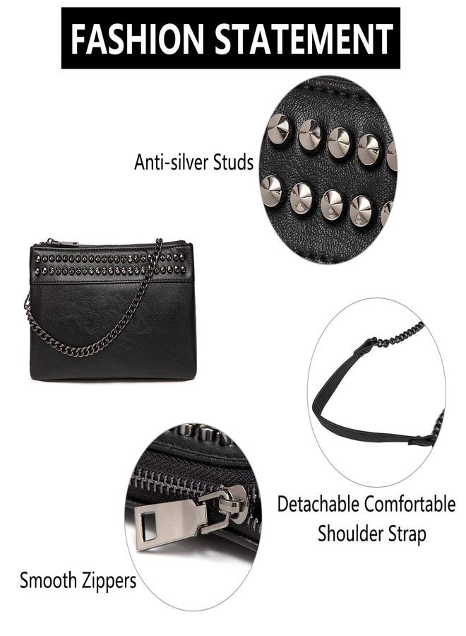 فاشي حقيبة يد صغيرة من VASCHY، محفظة كروسبودي من الجلد الصناعي الناعم مرصعة بمسامير كبيرة للنساء، لون أسود - Image 5