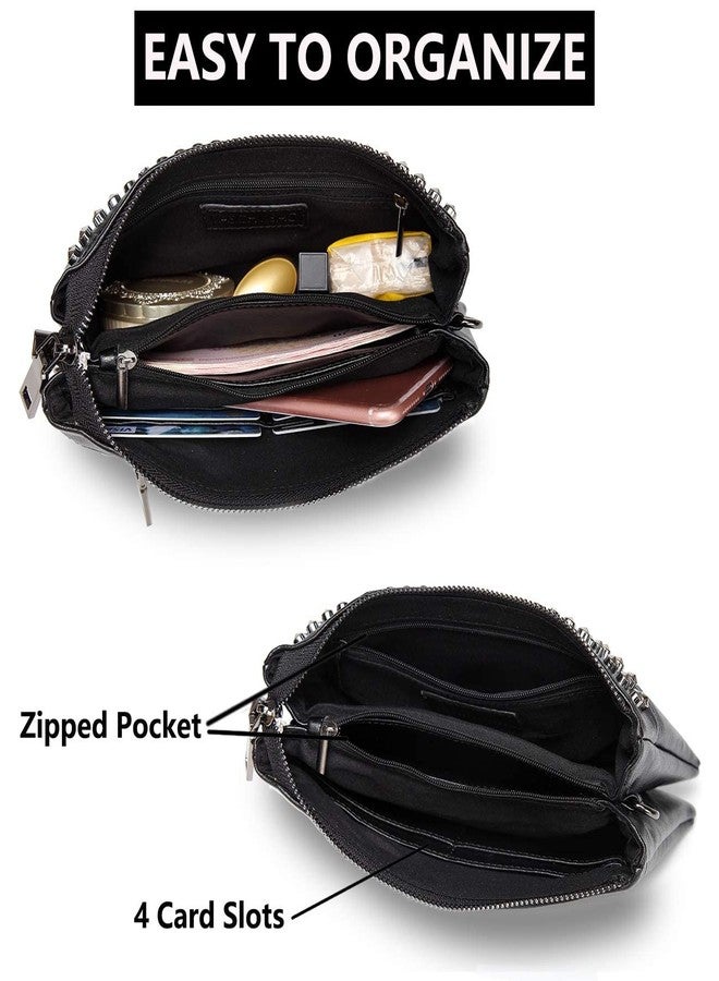 فاشي حقيبة يد صغيرة من VASCHY، محفظة كروسبودي من الجلد الصناعي الناعم مرصعة بمسامير كبيرة للنساء، لون أسود - Image 4