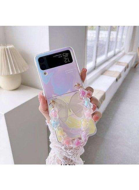Samsung Galaxy Z Flip3 5G folding phone case gradient lavender butterfly chain,TPU Shockproof Protective Phone Cases Cover for Girls and Women