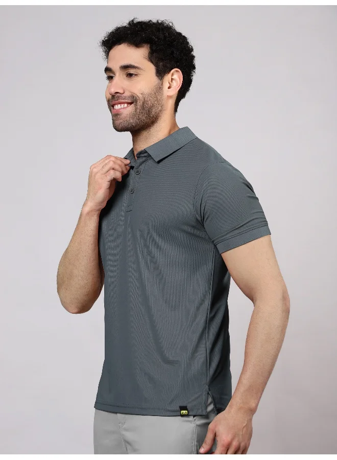 Beyoung Men's Regular Fit Half Sleeve Soild Casual Dark Grey Polo T-shirt