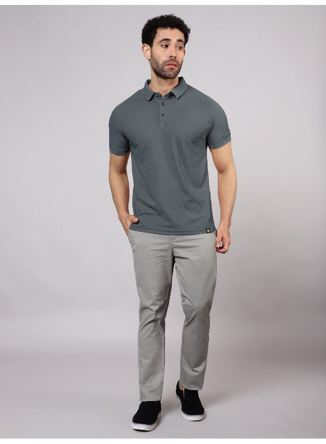 Beyoung Men's Regular Fit Half Sleeve Soild Casual Dark Grey Polo T-shirt - Image 3
