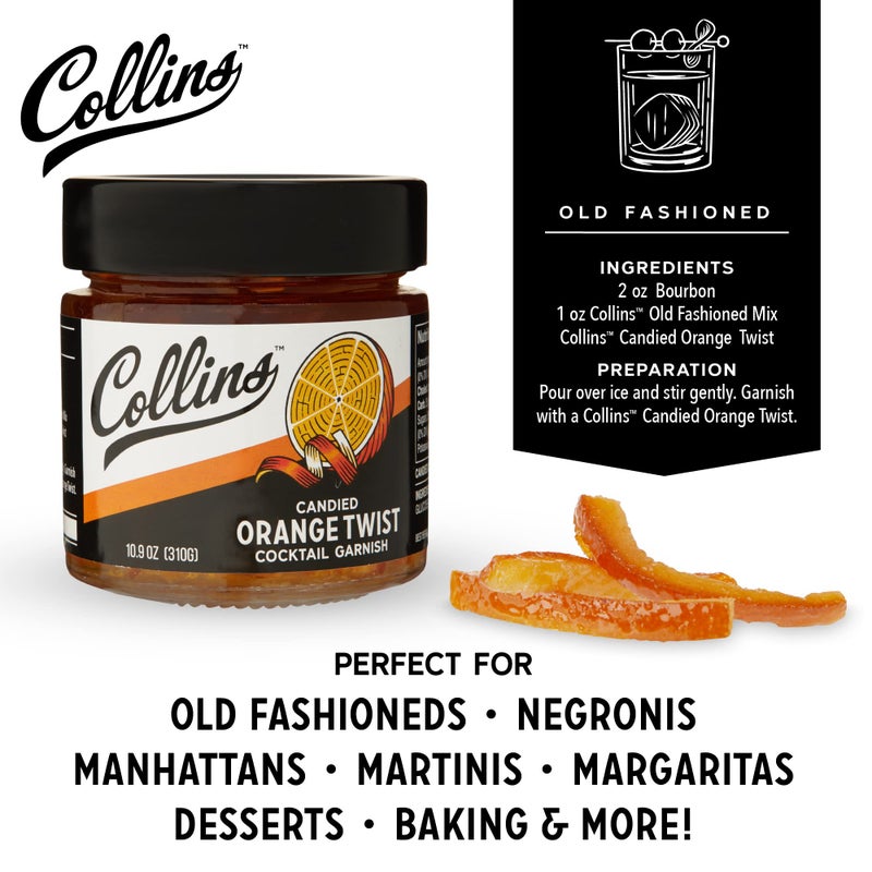 Collins Candied Fruit Orange Peel Twist in Syrup - Popular Cocktail Garnish for Skinny Margarita, Martini, Mojito, Old Fashioned Drinks, Peel for Baking, 10oz - Image 4