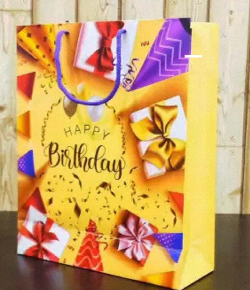 Peeplvalue Pack Of 5 Small Size Designer Birthday Party Gift Paper Bags With Happy B'Day Prints Baby Shower,Multicolor - Image 1