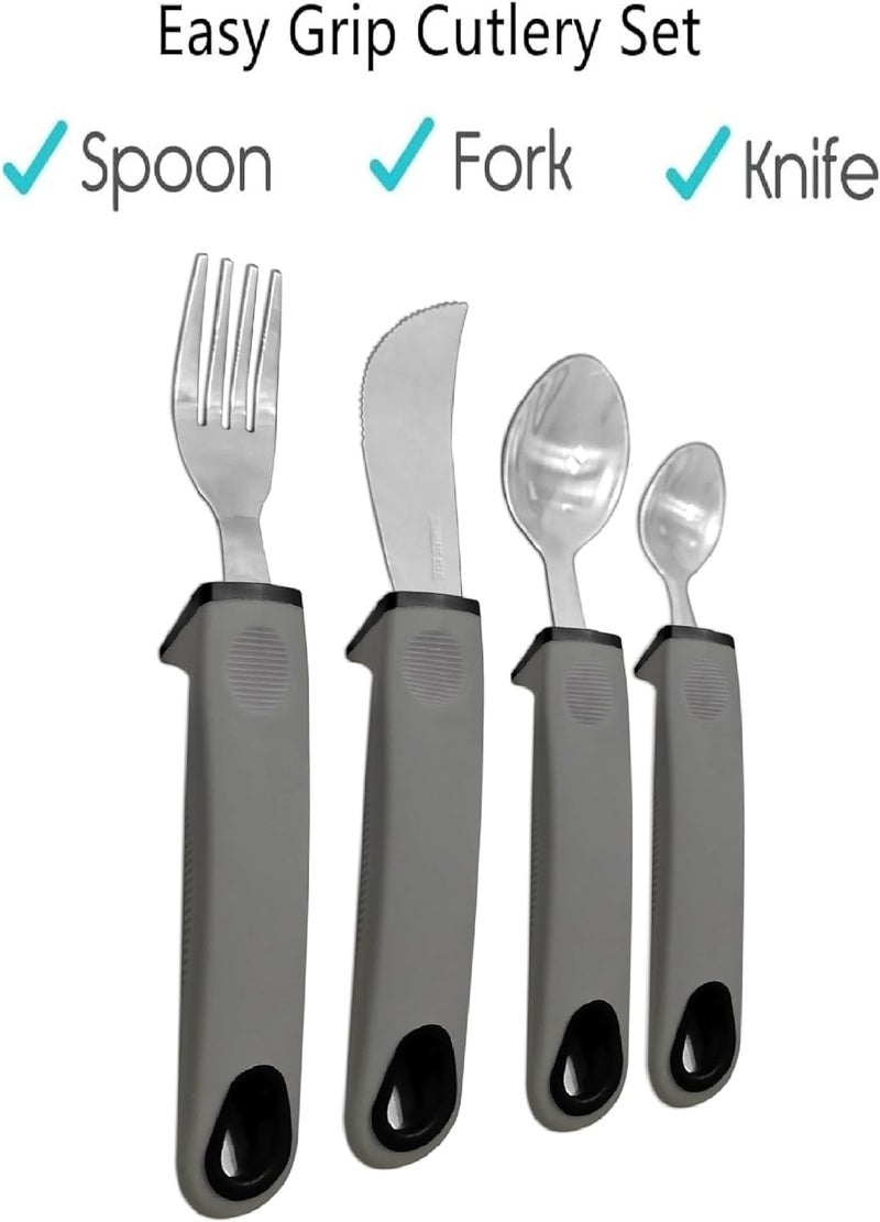 VergilSon Easy Grip Cutlery Set, Cutlery for Disabled Hands, Disability Ideal Dining aid for Elderly Disabled Arthritis Parkinson's Disease Tremors Sufferers Gary (Curved) - Image 3