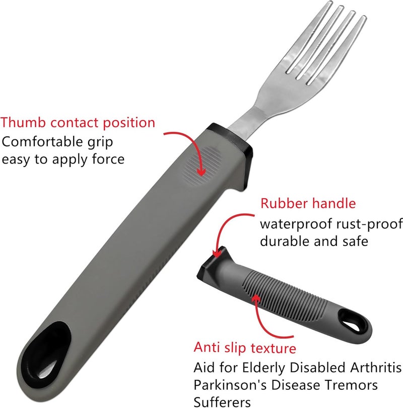 VergilSon Easy Grip Cutlery Set, Cutlery for Disabled Hands, Disability Ideal Dining aid for Elderly Disabled Arthritis Parkinson's Disease Tremors Sufferers Gary (Curved) - Image 4